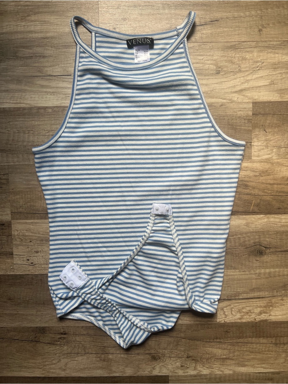 VENUS Blue & White Striped Halter Bodysuit